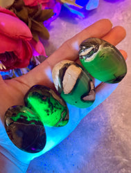 Volcano Agate Palmstones, Green Fluorescent Minerals, UV Crystals (ONLINE ORDER ONLY)