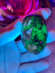 Volcano Agate Palmstones, Green Fluorescent Minerals, UV Crystals (ONLINE ORDER ONLY)