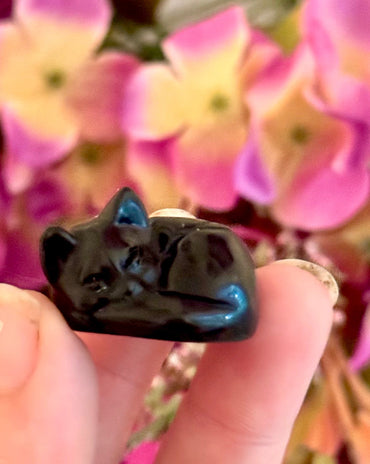 3 cm Sleepy Black Obsidian Cat Sculpture, Mini Black Cat, Black Crystal Cat, Cat Lover Gift (ONLINE ORDER ONLY)