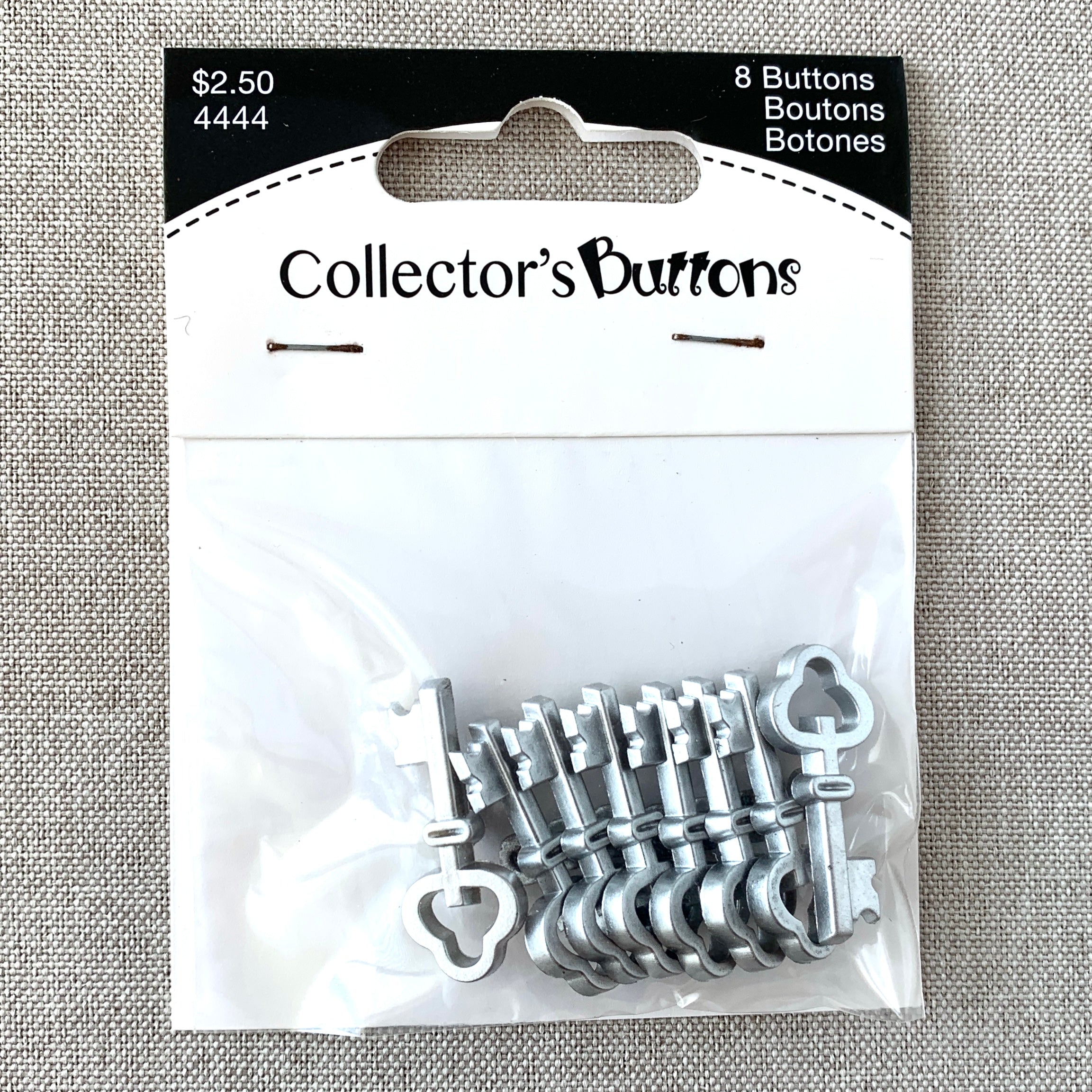 4444 Silver Key - Collectors Buttons - 1 Hole Shank Button - - Silver (ONLINE ORDER ONLY)
