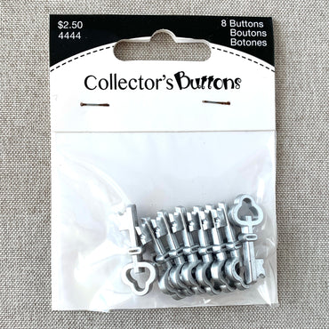4444 Silver Key - Collectors Buttons - 1 Hole Shank Button - - Silver (ONLINE ORDER ONLY)