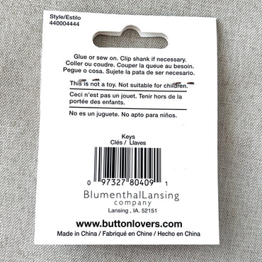 4444 Silver Key - Collectors Buttons - 1 Hole Shank Button - - Silver (ONLINE ORDER ONLY)