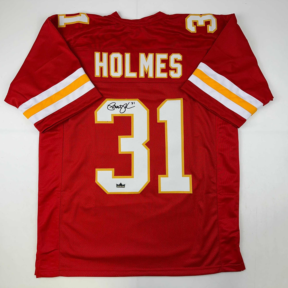 Facsimile Autographed Priest Holmes Kansas City Red Reprint Laser Auto Football Jersey Size Men's XL (ONLINE ORDER ONLY)