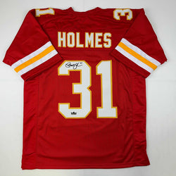 Facsimile Autographed Priest Holmes Kansas City Red Reprint Laser Auto Football Jersey Size Men's XL (ONLINE ORDER ONLY)