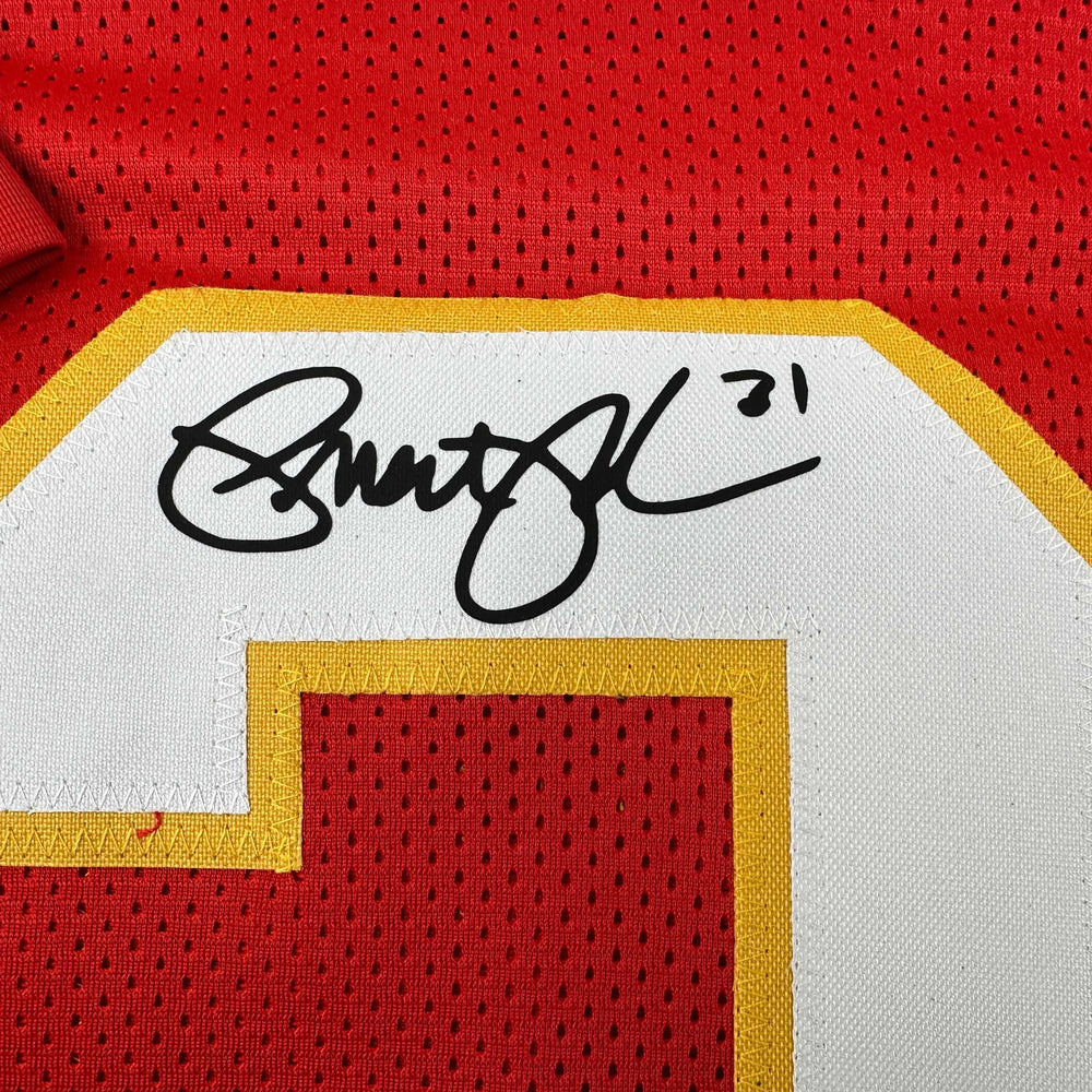 Facsimile Autographed Priest Holmes Kansas City Red Reprint Laser Auto Football Jersey Size Men's XL (ONLINE ORDER ONLY)