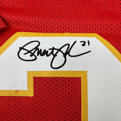 Facsimile Autographed Priest Holmes Kansas City Red Reprint Laser Auto Football Jersey Size Men's XL (ONLINE ORDER ONLY)