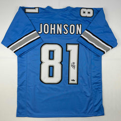 Facsimile Autographed Calvin Johnson Detroit Blue Reprint Laser Auto Football Jersey Size Men's XL (ONLINE ORDER ONLY)