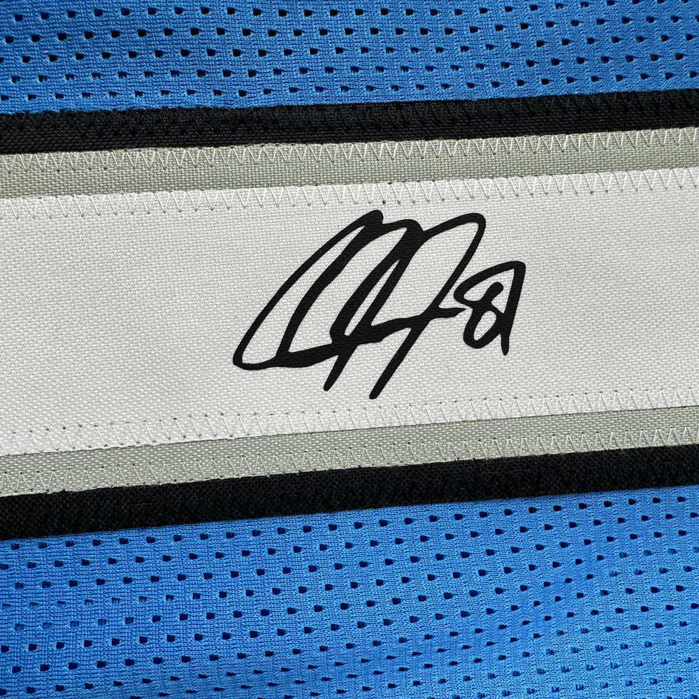 Facsimile Autographed Calvin Johnson Detroit Blue Reprint Laser Auto Football Jersey Size Men's XL (ONLINE ORDER ONLY)