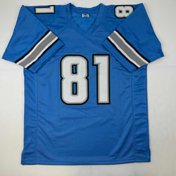 Facsimile Autographed Calvin Johnson Detroit Blue Reprint Laser Auto Football Jersey Size Men's XL (ONLINE ORDER ONLY)