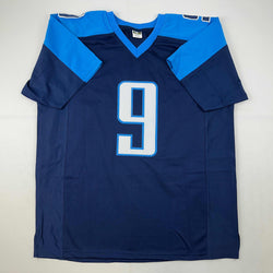 Facsimile Autographed Steve McNair Tennessee Navy Blue Reprint Laser Auto Football Jersey Size Men's XL (ONLINE ORDER ONLY)