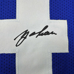 Framed Facsimile Autographed Y.A. YA Tittle 35x39 New York Blue Reprint Laser Auto Football Jersey (ONLINE ORDER ONLY)