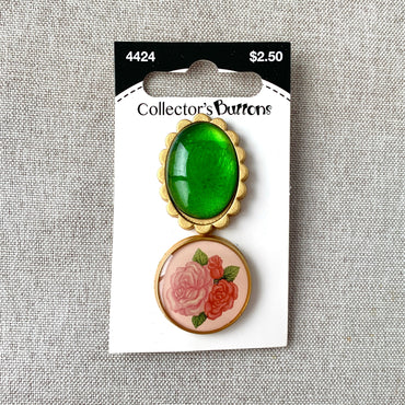 4424 Vintage China - Collectors Buttons - 1 Hole Shank Buttons - 32mm 25mm - Pink Gold Green (ONLINE ORDER ONLY)