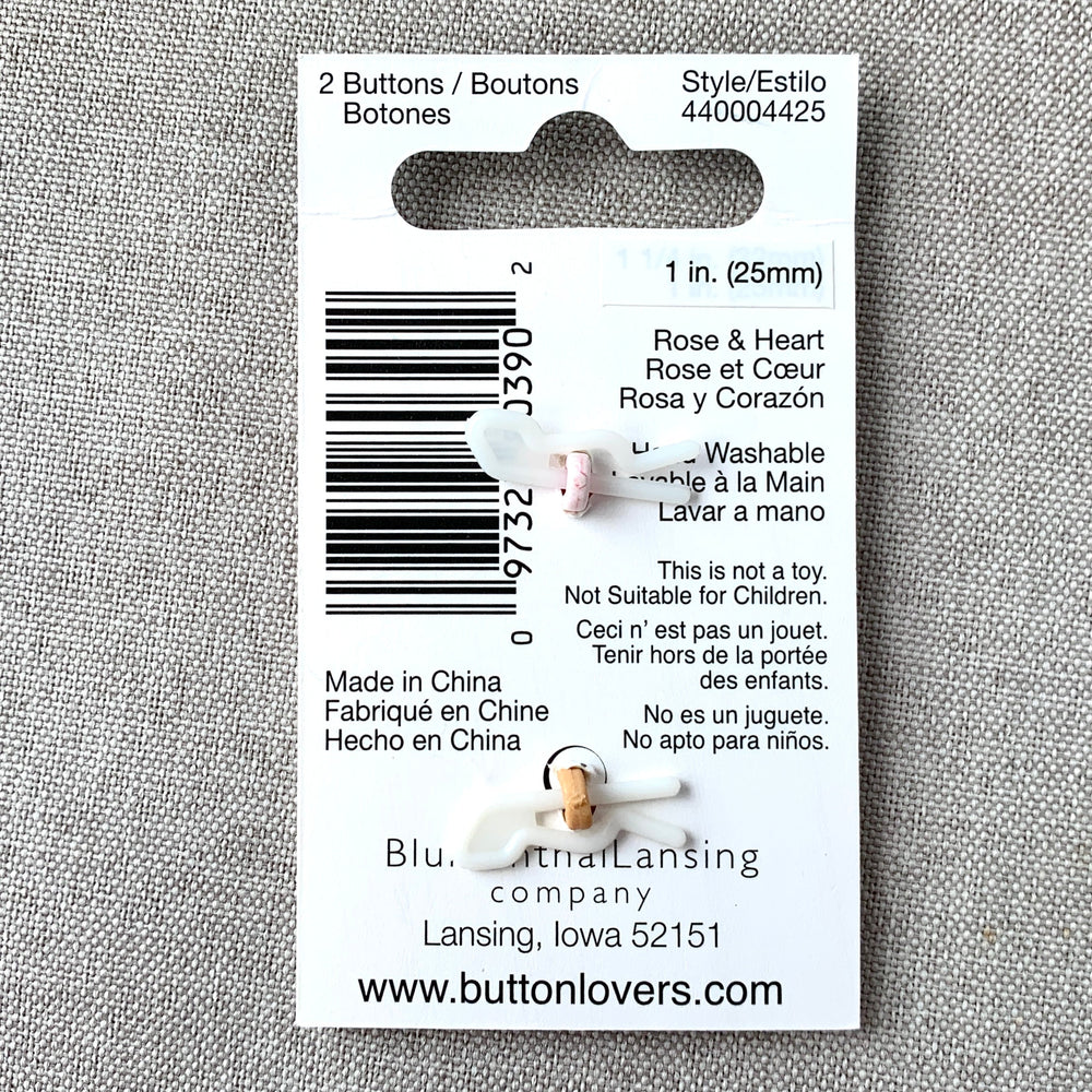 4425 Rose and Heart - Collectors Buttons - 1 Hole Shank Buttons - 25mm - Pink Gold Black (ONLINE ORDER ONLY)