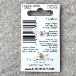 4425 Rose and Heart - Collectors Buttons - 1 Hole Shank Buttons - 25mm - Pink Gold Black (ONLINE ORDER ONLY)