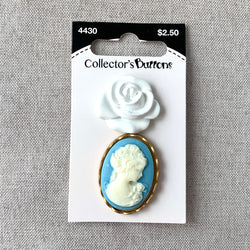 4430 Rose and Cameo - Collectors Buttons - 1 Hole Shank Buttons - 34mm 25mm - White Blue Gold (ONLINE ORDER ONLY)