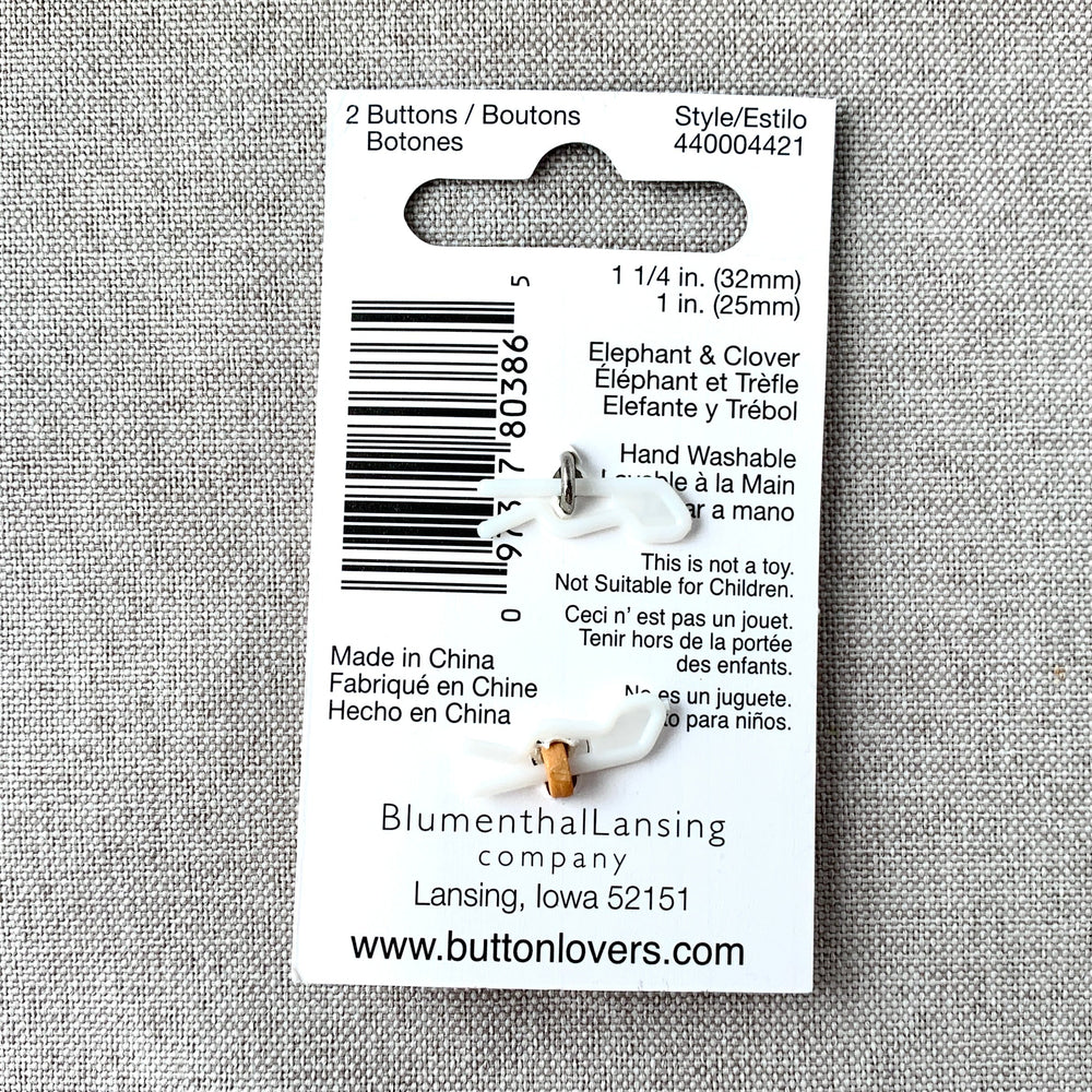 4421 Elephant and Clover - Collectors Buttons - 1 Hole Shank Buttons - Assorted Sizes - Silver Gold Green (ONLINE ORDER ONLY)