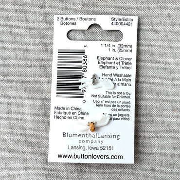 4421 Elephant and Clover - Collectors Buttons - 1 Hole Shank Buttons - Assorted Sizes - Silver Gold Green (ONLINE ORDER ONLY)