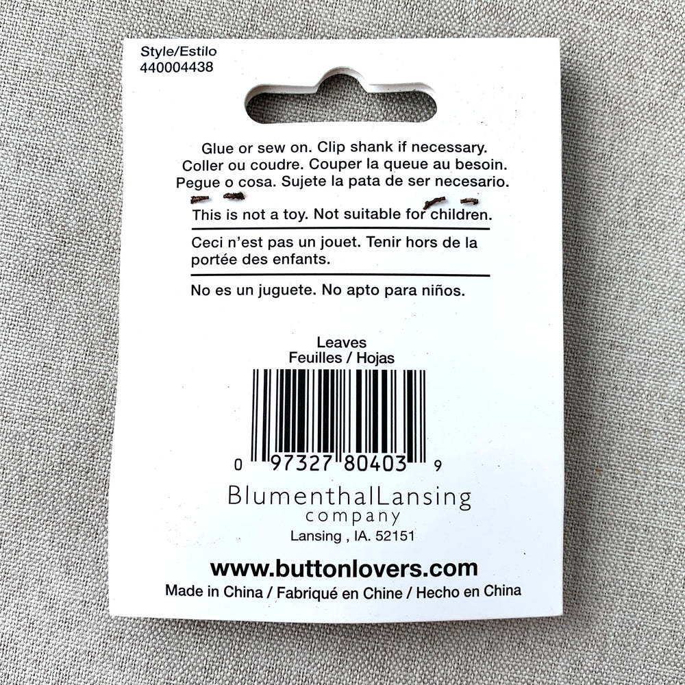 4438 Leaf - Collectors Buttons - 1 Hole Shank Button - - Green (ONLINE ORDER ONLY)