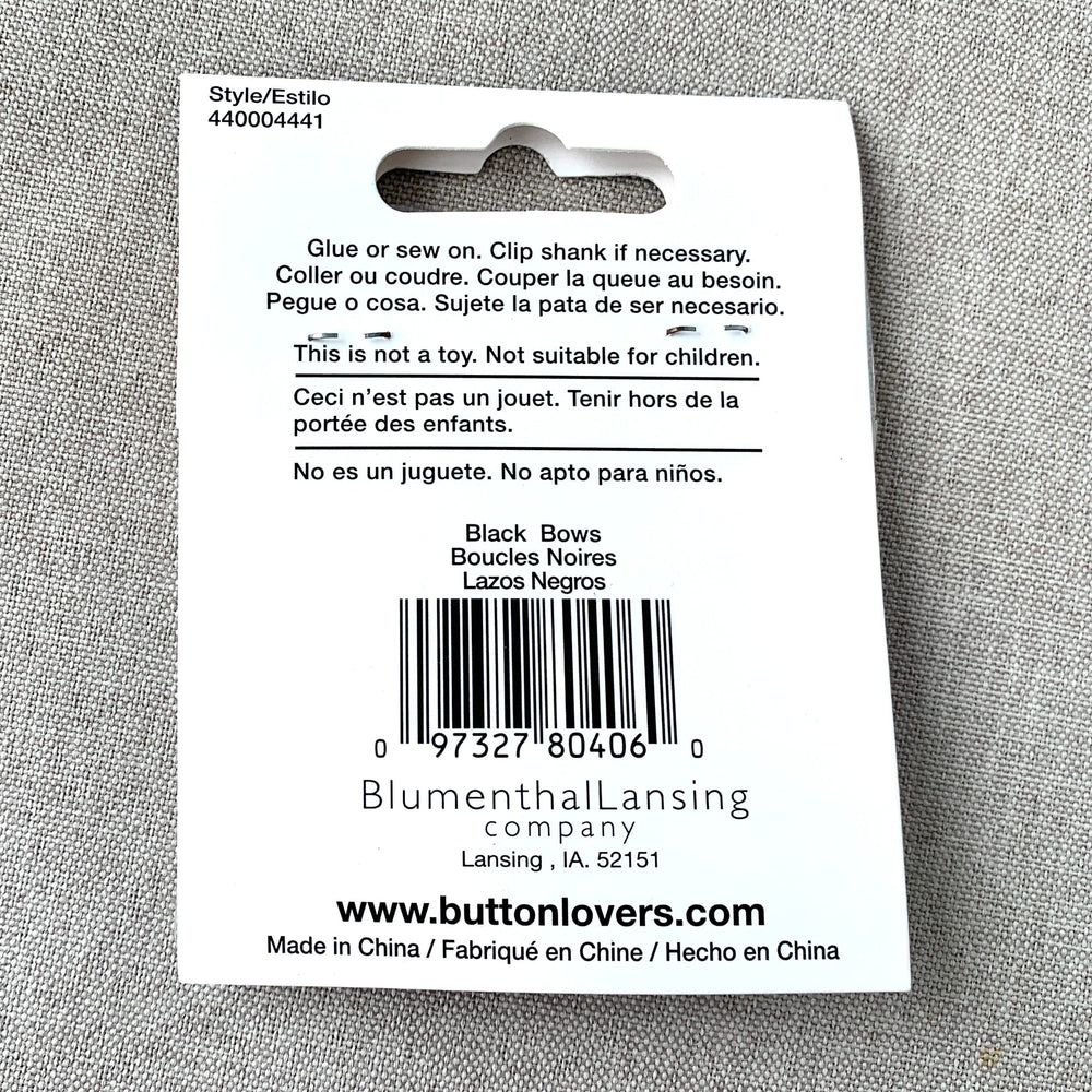 4441 Bow Ribbon - Collectors Buttons - 1 Hole Shank Button - - Black (ONLINE ORDER ONLY)