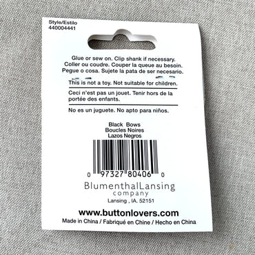 4441 Bow Ribbon - Collectors Buttons - 1 Hole Shank Button - - Black (ONLINE ORDER ONLY)