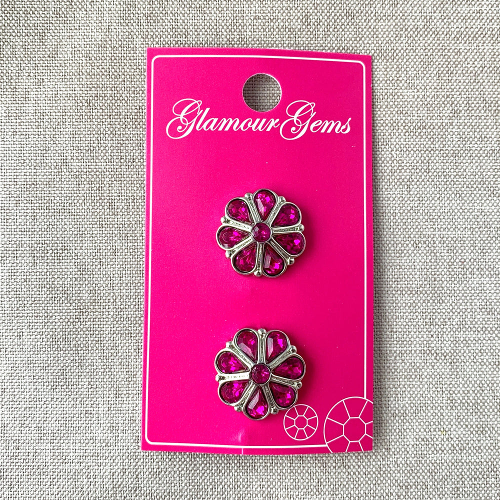 5215 Magenta Flower - Glamour Gems - Shank Buttons - 19mm - Pink (ONLINE ORDER ONLY)