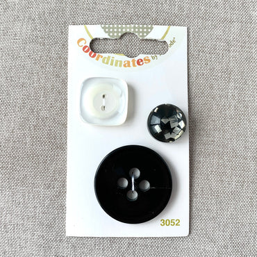 3052 - Coordinates - 2 Hole - Assorted Sizes - Black White Silver (ONLINE ORDER ONLY)
