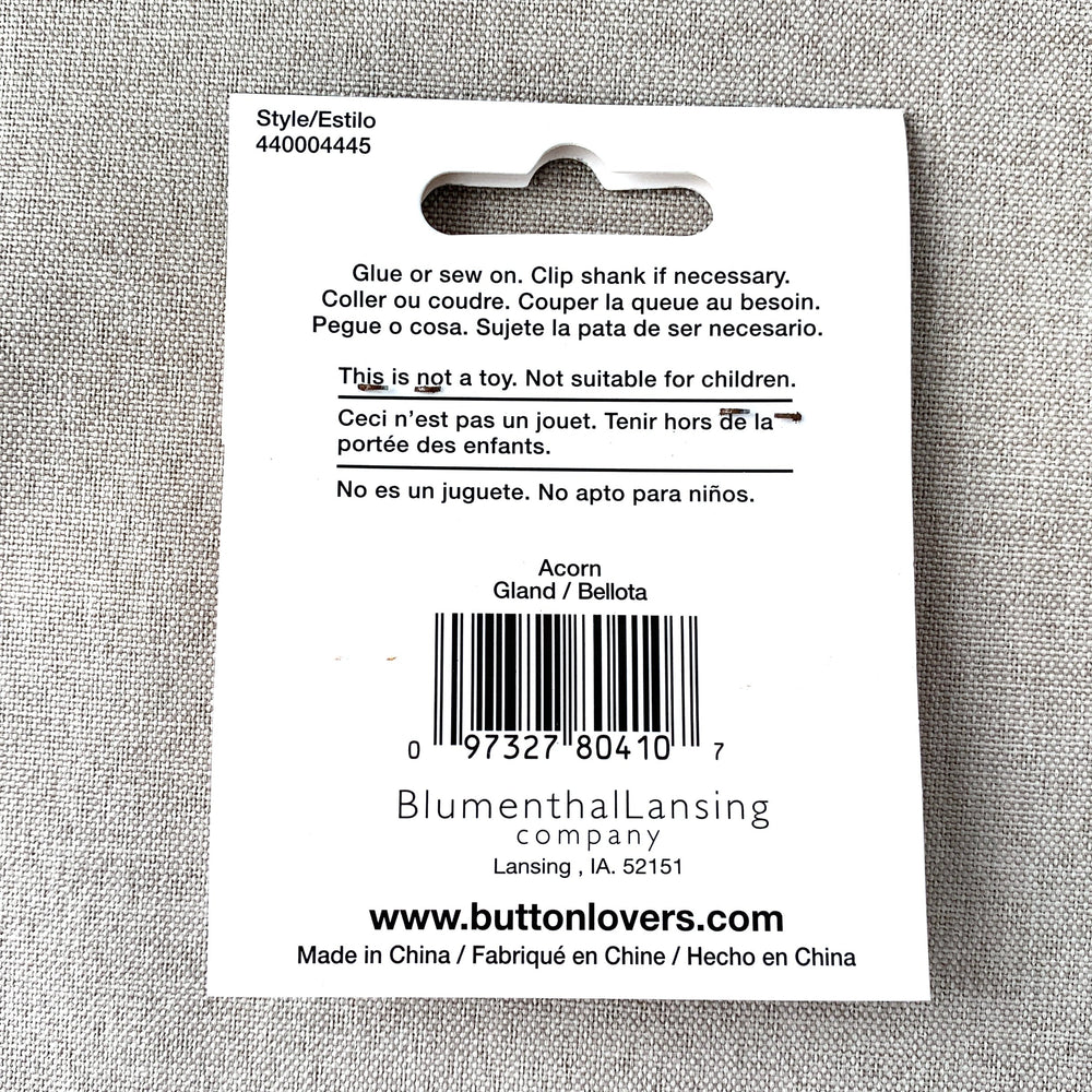 4445 Gold Acorn - Collectors Buttons - 1 Hole Shank Button - - Gold (ONLINE ORDER ONLY)