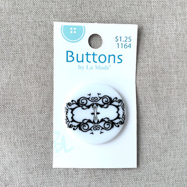 1164 Damask - La Mode - 2 Holes - 34mm - Black and White (ONLINE ORDER ONLY)