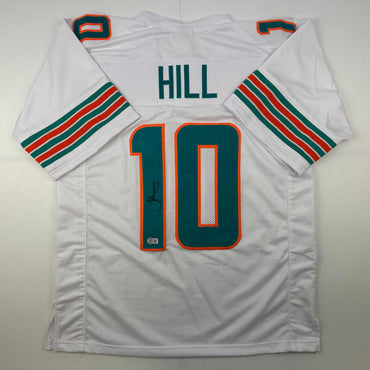 Autographed/Signed Tyreek Hill Miami White Football Jersey Beckett BAS COA (ONLINE ORDER ONLY)