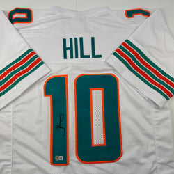 Autographed/Signed Tyreek Hill Miami White Football Jersey Beckett BAS COA (ONLINE ORDER ONLY)