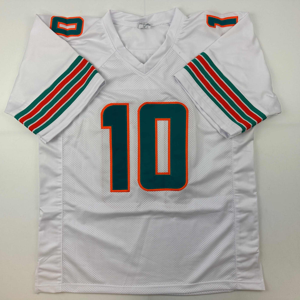 Autographed/Signed Tyreek Hill Miami White Football Jersey Beckett BAS COA (ONLINE ORDER ONLY)