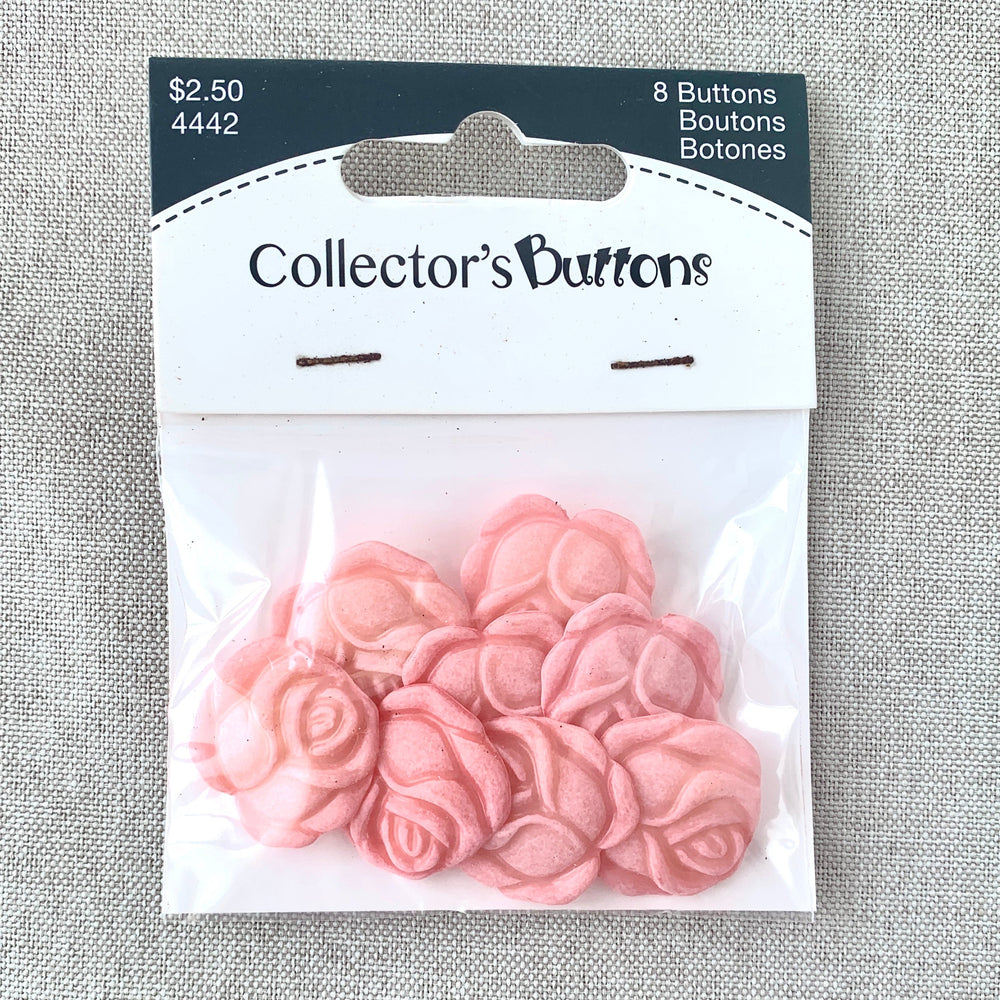 4442 Pink Roses - Collectors Buttons - 1 Hole Shank Button - - Pink (ONLINE ORDER ONLY)