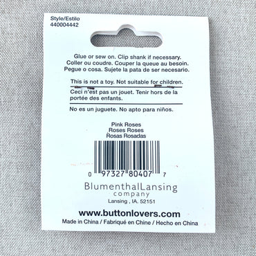 4442 Pink Roses - Collectors Buttons - 1 Hole Shank Button - - Pink (ONLINE ORDER ONLY)