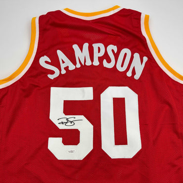 Autographed/Signed Ralph Sampson Houston Red Basketball Jersey JSA COA (ONLINE ORDER ONLY)