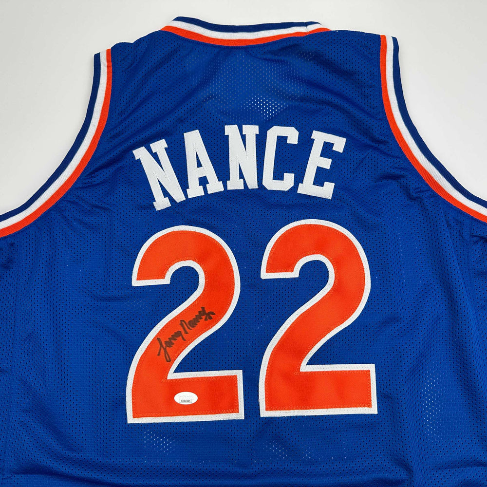 Autographed/Signed Larry Nance Cleveland Blue Basketball Jersey JSA COA (ONLINE ORDER ONLY)