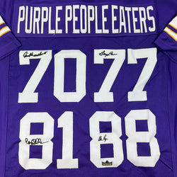 Framed Facsimile Autographed Purple People Eaters 35x39 Minnesota Purple Reprint Laser Auto Football Jersey (ONLINE ORDER ONLY)