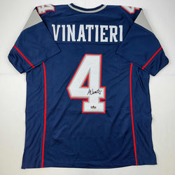 Facsimile Autographed Adam Vinatieri New England Blue Reprint Laser Auto Football Jersey Size Men's XL (ONLINE ORDER ONLY)