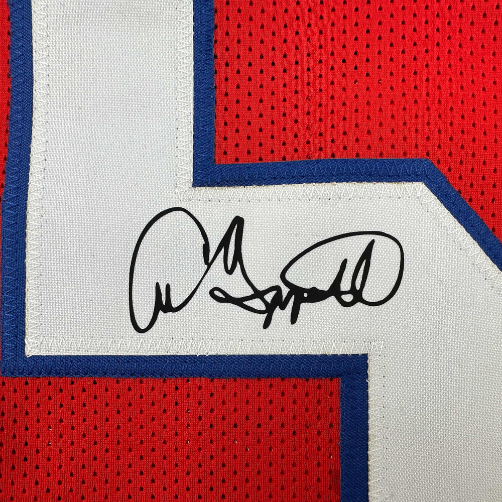 Framed Facsimile Autographed Andre Tippett 35x39 New England Red Reprint Laser Auto Football Jersey (ONLINE ORDER ONLY)