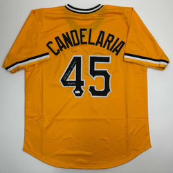Autographed/Signed John Candelaria Pittsburgh Yellow Baseball Jersey JSA COA (ONLINE ORDER ONLY)