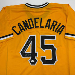 Autographed/Signed John Candelaria Pittsburgh Yellow Baseball Jersey JSA COA (ONLINE ORDER ONLY)