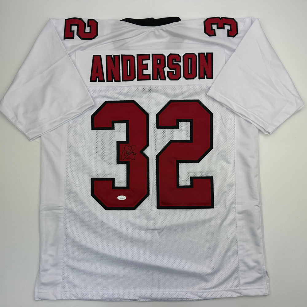 Autographed/Signed Jamal Anderson Atlanta White Football Jersey JSA COA (ONLINE ORDER ONLY)