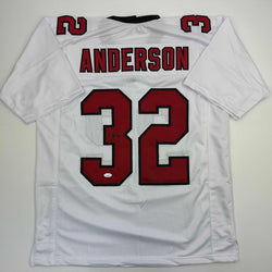 Autographed/Signed Jamal Anderson Atlanta White Football Jersey JSA COA (ONLINE ORDER ONLY)