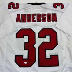 Autographed/Signed Jamal Anderson Atlanta White Football Jersey JSA COA (ONLINE ORDER ONLY)
