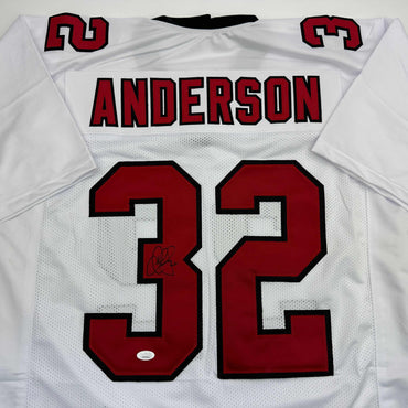 Autographed/Signed Jamal Anderson Atlanta White Football Jersey JSA COA (ONLINE ORDER ONLY)