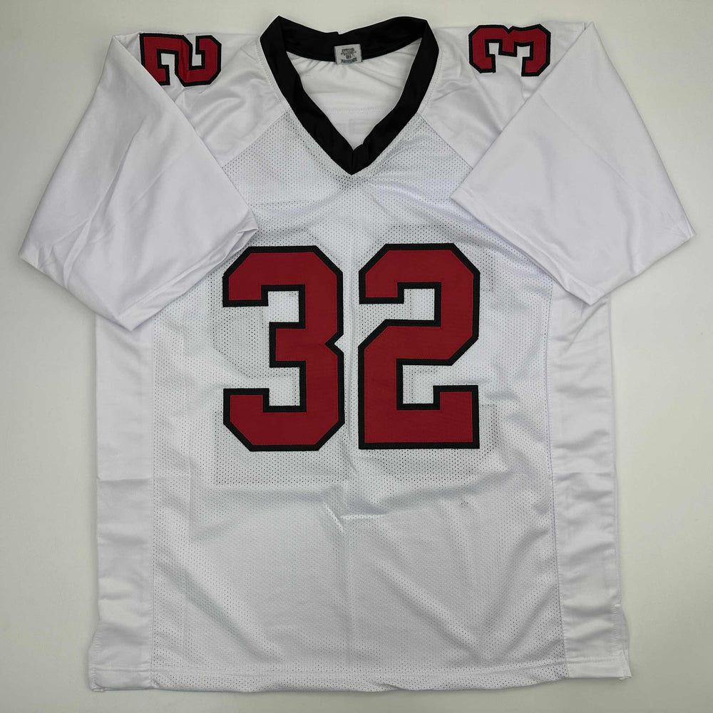 Autographed/Signed Jamal Anderson Atlanta White Football Jersey JSA COA (ONLINE ORDER ONLY)
