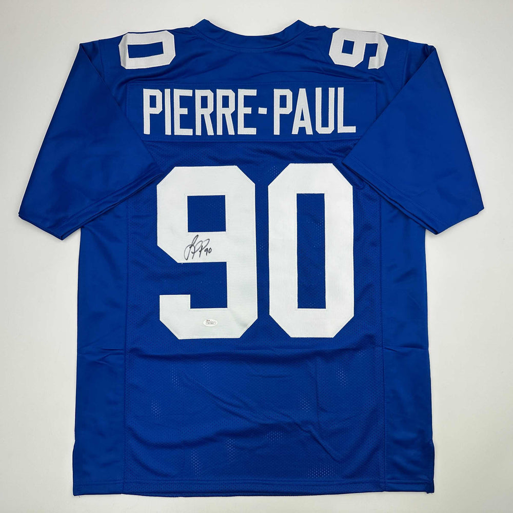 Autographed/Signed Jason Pierre-Paul JPP New York Blue Football Jersey JSA COA (ONLINE ORDER ONLY)