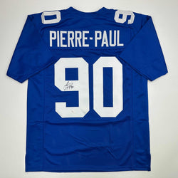 Autographed/Signed Jason Pierre-Paul JPP New York Blue Football Jersey JSA COA (ONLINE ORDER ONLY)