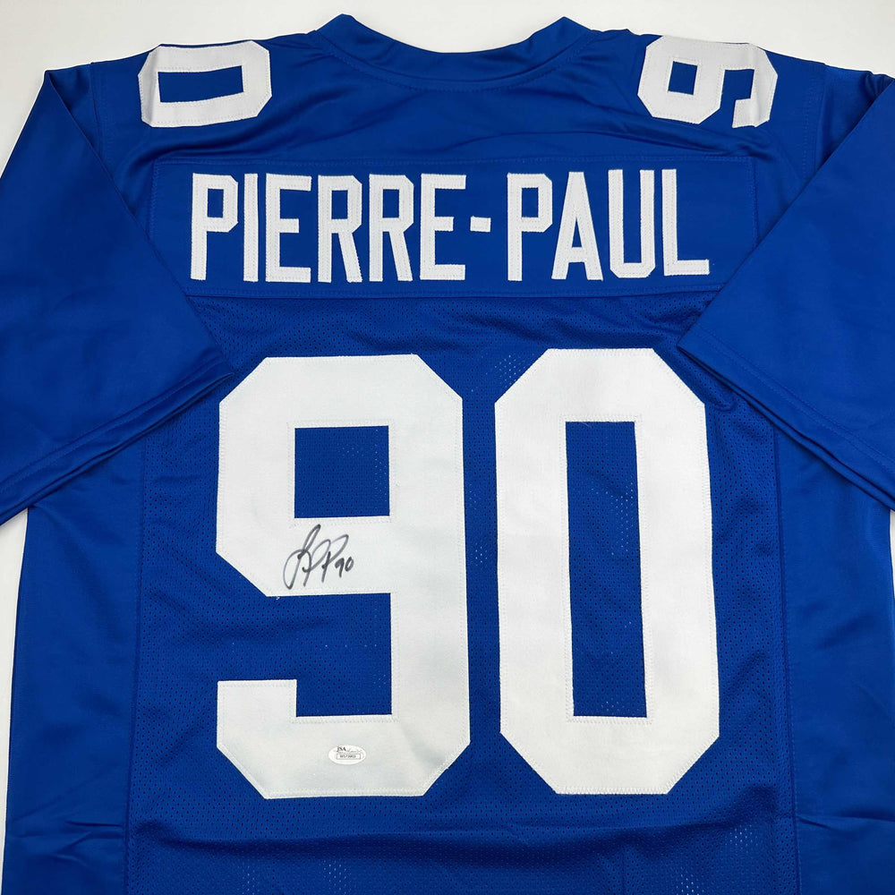 Autographed/Signed Jason Pierre-Paul JPP New York Blue Football Jersey JSA COA (ONLINE ORDER ONLY)