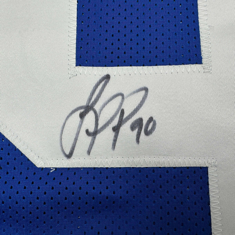 Autographed/Signed Jason Pierre-Paul JPP New York Blue Football Jersey JSA COA (ONLINE ORDER ONLY)
