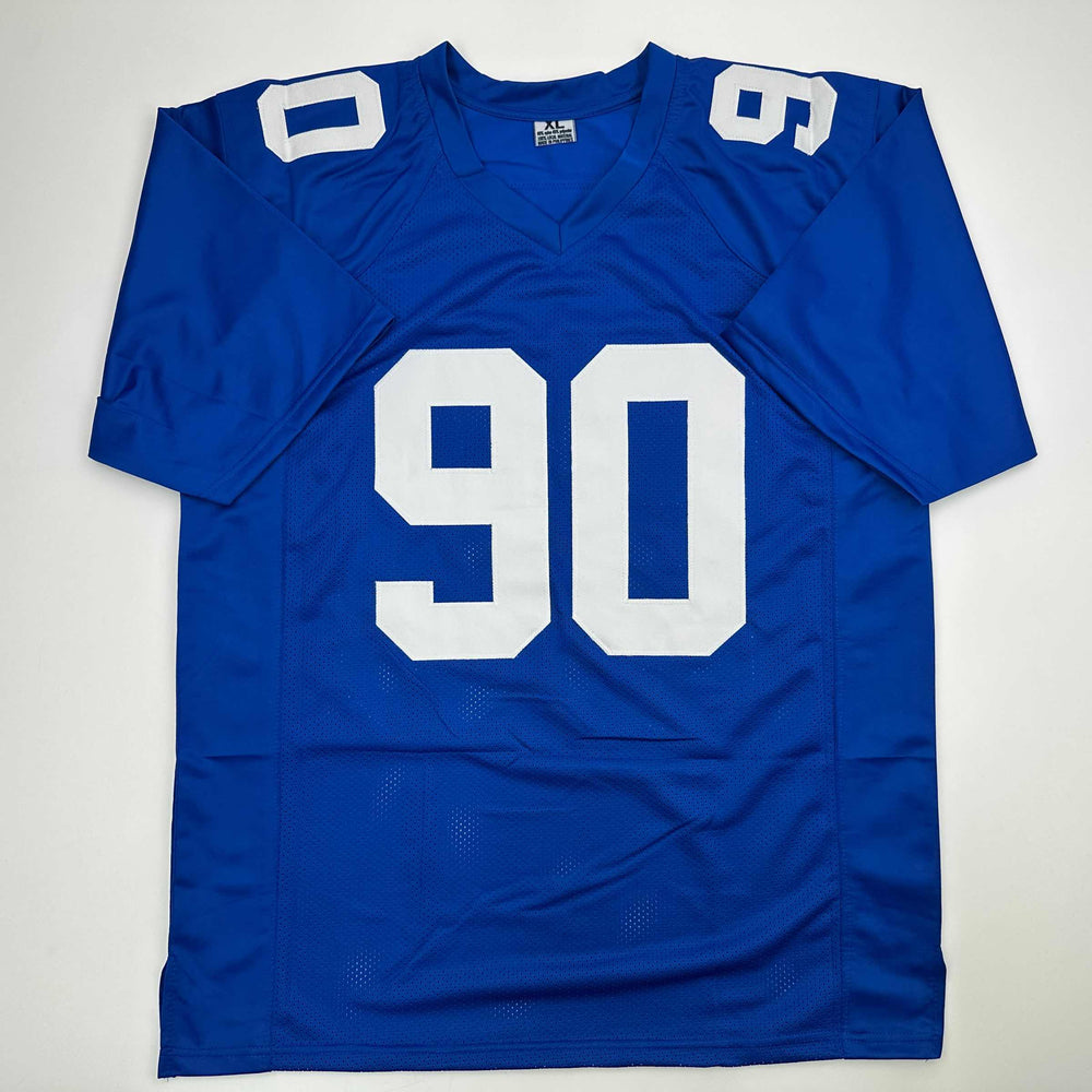 Autographed/Signed Jason Pierre-Paul JPP New York Blue Football Jersey JSA COA (ONLINE ORDER ONLY)